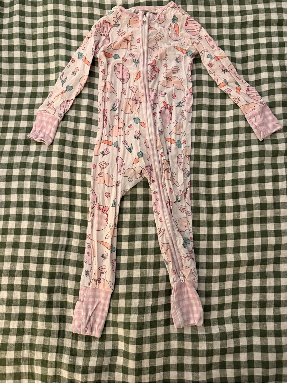 Caden Lane Pink Bunny Print Footed One-Piece Pajamas